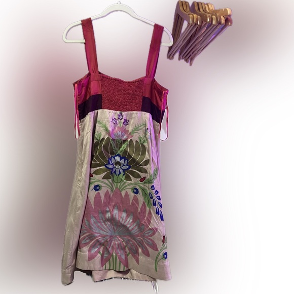 Floreat Strapless Dress - Pink and Cream with Floral Design - Picture 3 of 3